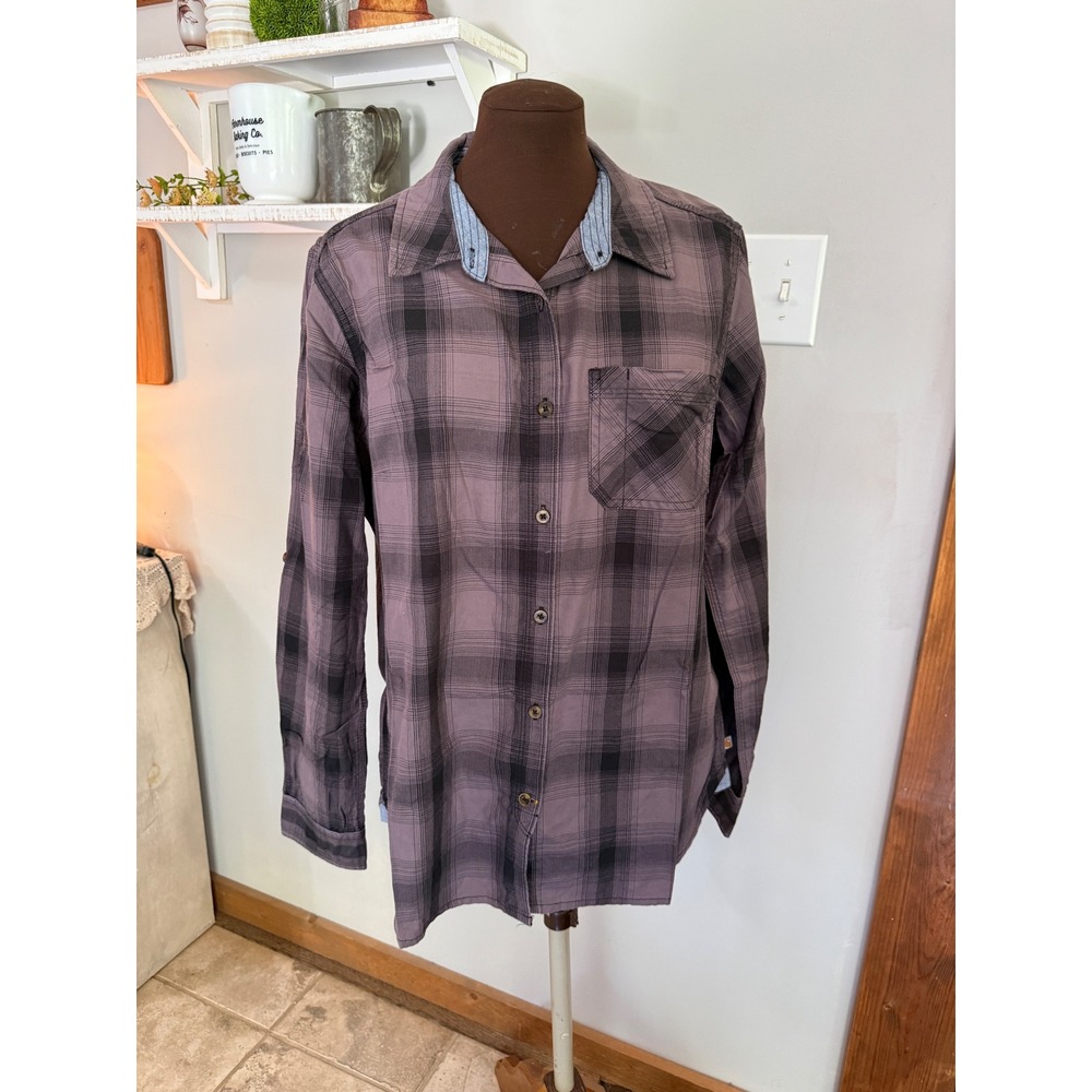 Carhartt Womens Purple Plaid Button Up Shirt Roll Tab Sleeve Large 12/14 workβ